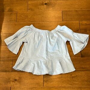 Vestique Preppy Pinstriped Peplum Top with Bell Sleeves Size Small